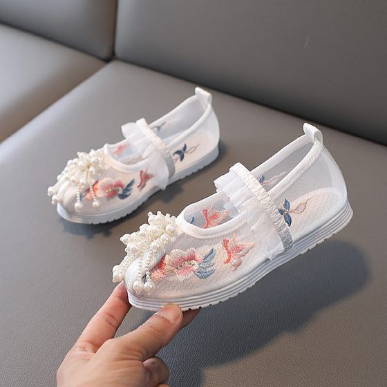Summer Mesh Breathable Girls Hanfu Shoes Children's Chinese Style Cloth Shoes Dance Shoes Soft Sole Table Shoes Antique Shoes