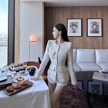 2024秋冬新款高级感名媛小香风菱形格纹猎装外套高腰短裤两件套装