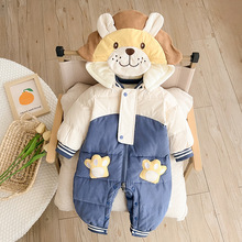 婴儿羽绒服冬装连体衣男宝宝加绒加厚轻薄外出爬服保暖白鸭绒外套