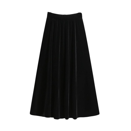 Plus Size Autumn/Winter High-Waisted A-Line Satin Semi-Body Skirt for Women, Loose Waist Slimming Long Dress