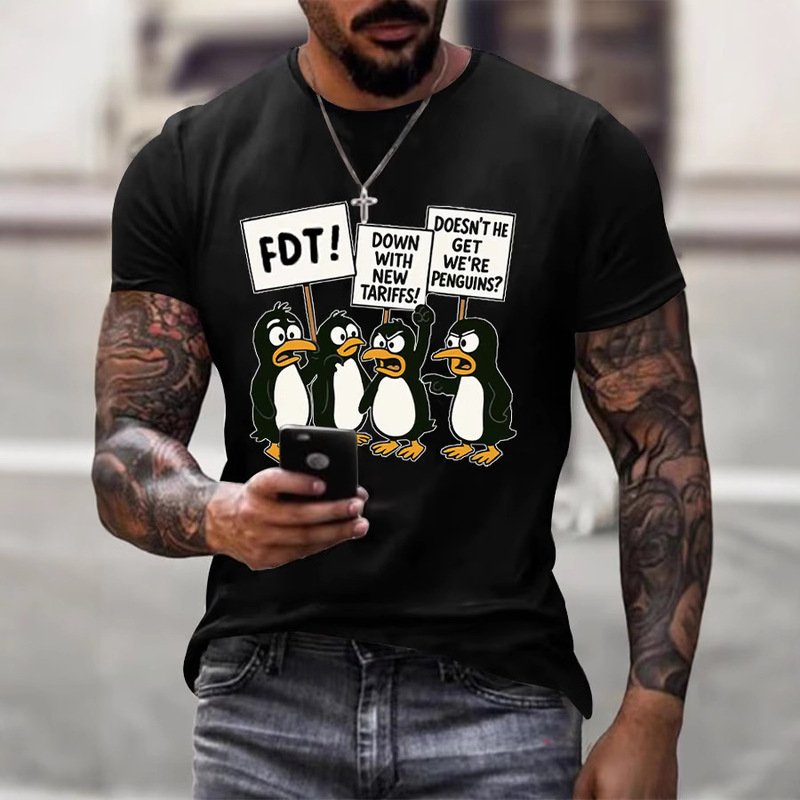 Cross-border men's Retro FDT cut new tariffs! Does he not understand that we are penguins print t-shirts