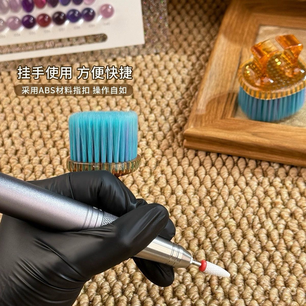 Nail art ring brush, Russian-style soft bristle brush for dust removal, cleaning, and polishing nail dust