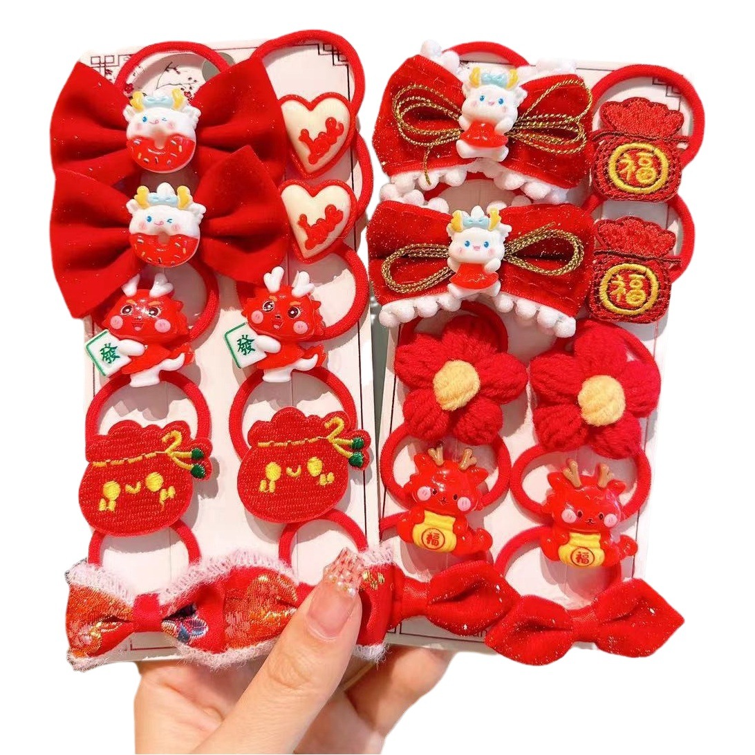 Las chicas de la banda de goma del Año Nuevo de los niños no lastiman el pelo de alta banda de goma elástica bebé rojo festivo Año Nuevo cuerda de pelo tocado