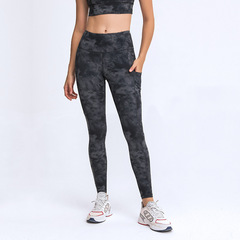 Diqian new style yoga pants for women, elastic double-sided brushed high-waisted pants with pockets, sports running nine-point pants