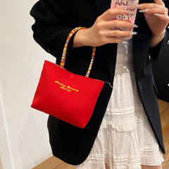 ハンドバッグ、レトロな刺繍文字、ポータブルでかわいいカラフルなロープショルダーバッグ、コントラストカラーのメイクアップ、実用的な外出用携帯電話バッグ