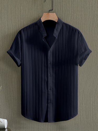 Men's Summer Striped Casual Short Sleeve Stand Collar Cross-border