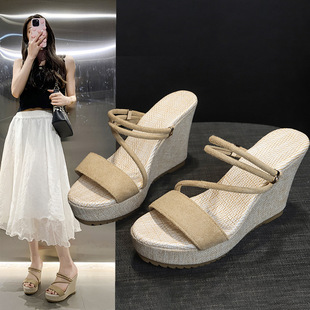 Cross-border foreign trade plus size sandals 2024 summer new wedge sandals fish mouth two wear high heel casual sandals women's shoes