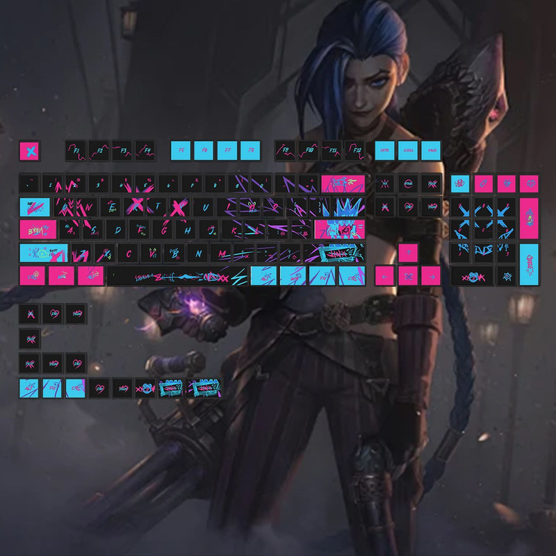 Jinx Battle for Twin Cities League of Legends Pbt Dye-Sublimation Translucent Mechanical Keyboard Keycaps High Desktop