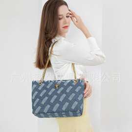 欧美跨境新款2025鹰头女包牛仔布链条斜挎包单肩包时尚百搭