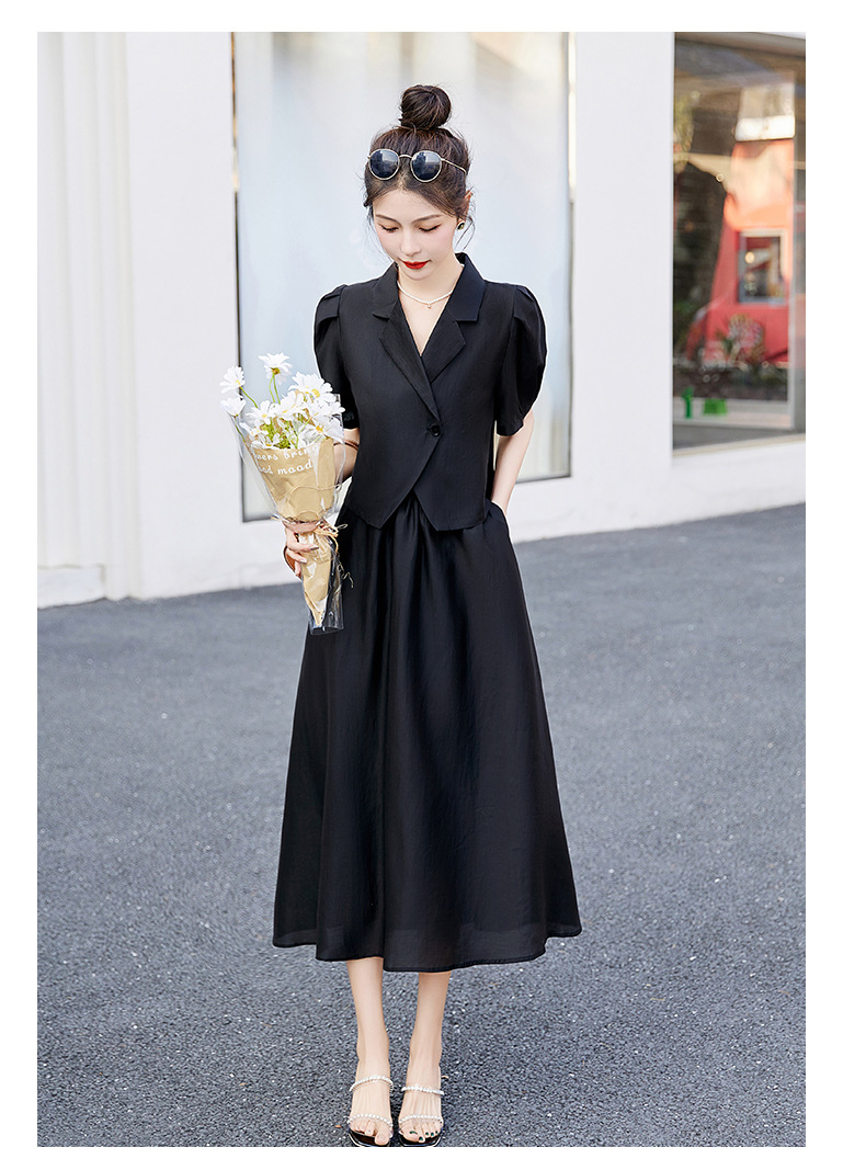 Bộ đồ Tencel nữ hai mảnh gồm áo và chân váy midi thắt eo — Màu đen, Màu xám, Màu kaki chi tiết 32