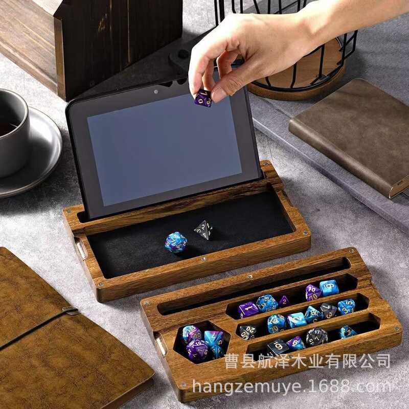 Cross-border wooden dice box convenient dice tray magnetic tablet mobile phone stand dice game storage box