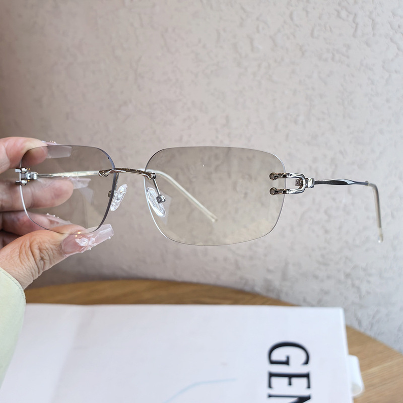 Korean-style frameless pure desire plain-faced high-intelligence glasses for women, anti-blue light square prescription frames, can be fitted with lenses