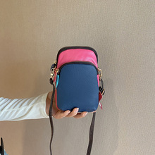 撞色真皮手机包2023新款跨境专供拼接女包牛皮斜挎包背包颜色随机