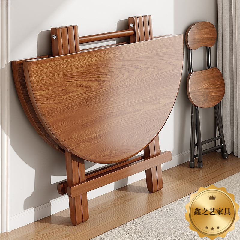 Folding Dining Table, Household Round Table, Small Apartment Wooden Table, Dining Table, Outdoor Multi-Functional Portable Rental House Stall Table