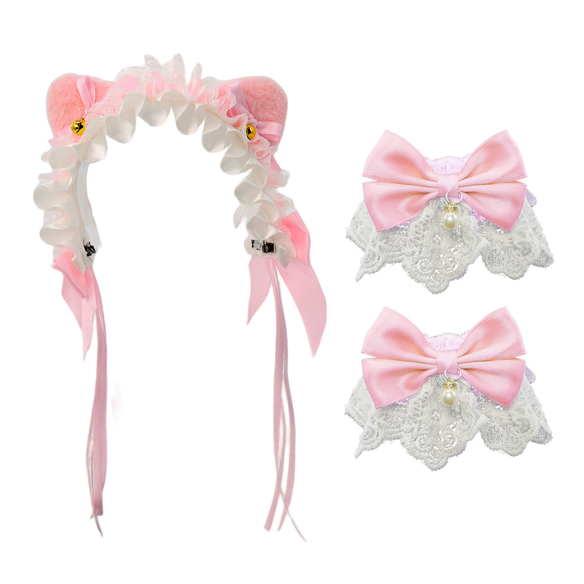 Lolita orejas de gato adornamiento de cabello arco campana de encaje borde clip de cabello banda de malla pulsera de hilo orejas de animales correa de cabello