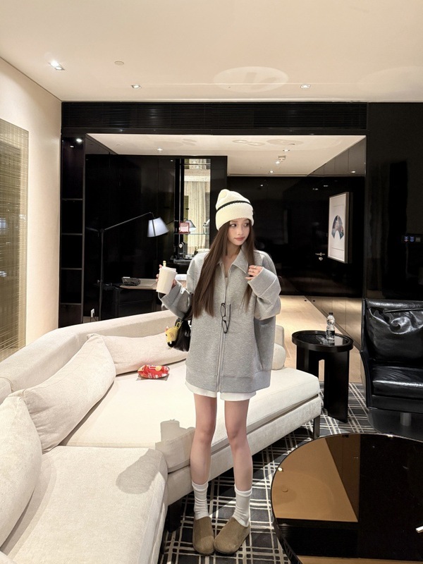 长袖拉链翻领卫衣外套女秋季2025新款休闲宽松显瘦中长款百搭上衣|undefined