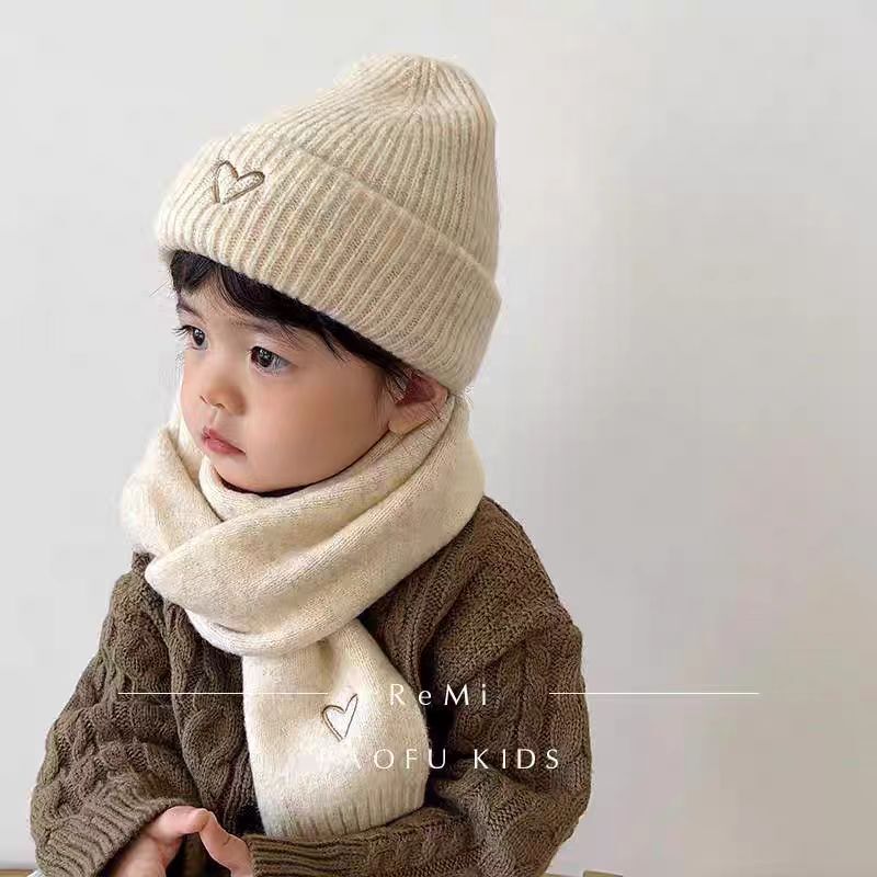 子供用帽子とスカーフの2点セット、秋冬韓国風ニット帽、ベビー暖かいウール帽子、男の子と女の子のプルオーバー帽子|undefined