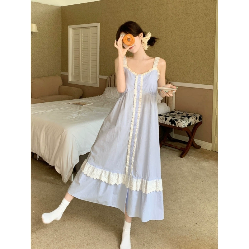 Брендовая летняя пижама, милая юбка для принцессы, длинное платье, корейский стиль, средняя длина.