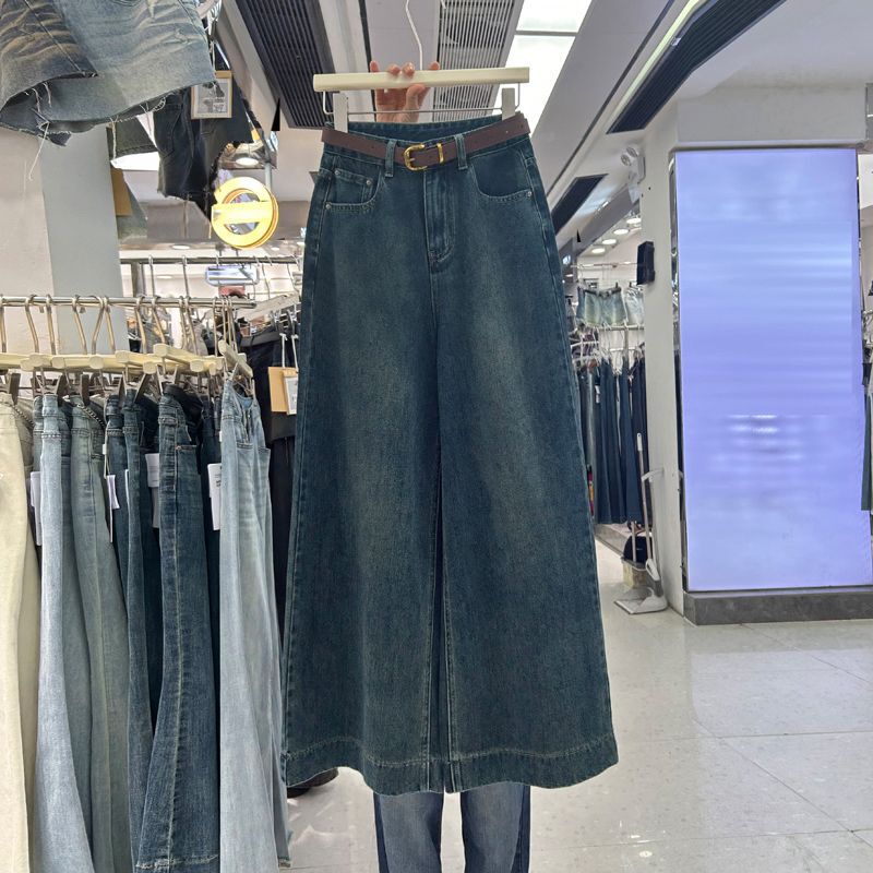 Blue Micro-flared Wide-leg Jeans Women's Early Spring and Autumn New High Waist Loose Meat Covering Straight Trousers