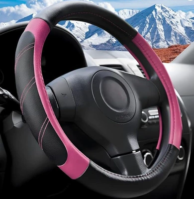 Non-Slip, Wear-Resistant 15inch Car Handle | Steering wheel cover - sports-style-black-pink-38cm