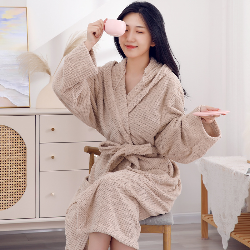 파인애플 후드 목욕 가운 다크 브라운