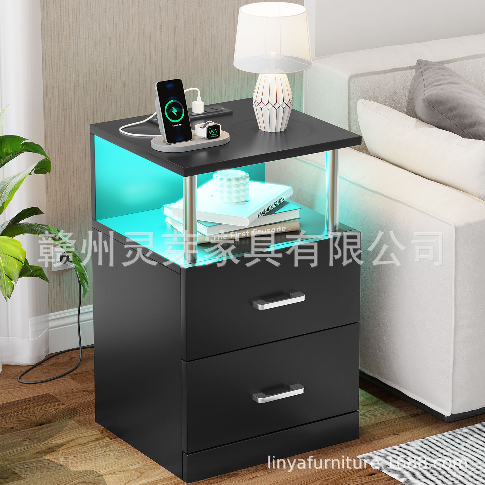 Amazon venta caliente de muebles de tablero con diodos luminosos recargables mesas de cama fábrica de comercio exterior al por mayor