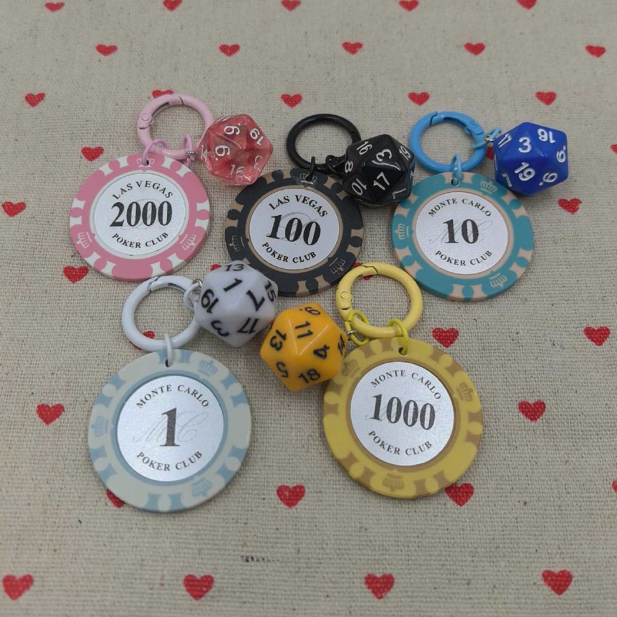 Xiaohongshu Popular Colorful Chips Colorful Dice Keychain Pendant Creative Personalized Keychain Bag Pendant