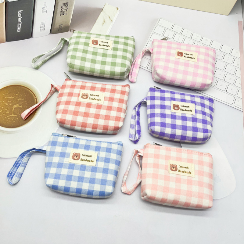 New Plaid Coin Purse Hand Wrist Bag Coin Small Wallet Key Bag Student Simple Bag Factory Wholesale New Plaid Coin Purse Hand Wrist Bag Coin Small Wallet Key Bag Student Simple Bag Factory Wholesale