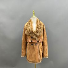 跨境2025冬新款小湖羊皮毛一体中长款机车羊羔毛大衣女海宁环保皮