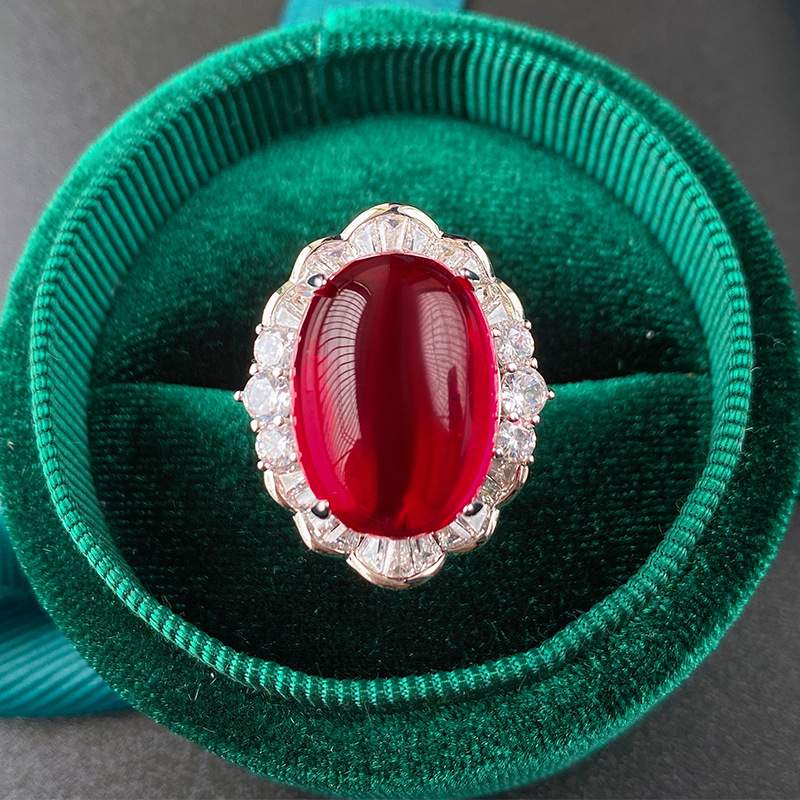 Zhuang Sheng joyería plantación de hielo fluorescente denier paloma sangre roja corindón cuerpo llano Jade colgante traje piedra principal 13*18-10