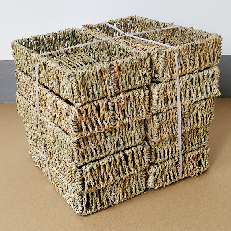 桌面收纳篮藤草编收纳筐化妆品袜子内衣收纳箱零食钥匙茶几收纳盒