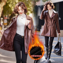 狐狸毛领皮风衣女士外套秋冬新款绵羊皮中长款加绒宽松上衣妈妈装