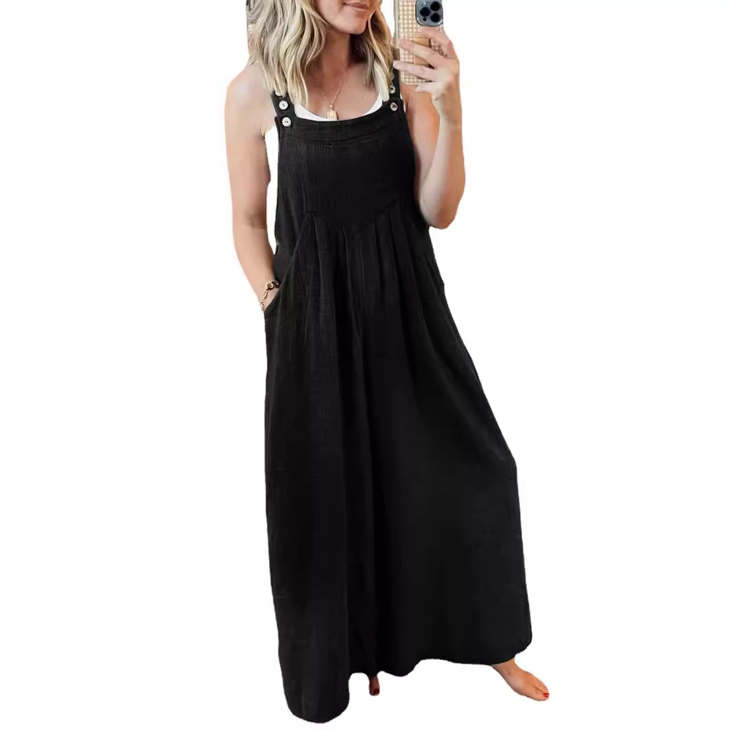 Amazon Europa y América correa del mono de las mujeres 2023 Verano nuevo transfronterizo de comercio exterior de color sólido bolsillo pantalones mono