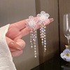 White silver needle, long earrings, universal crystal earings from pearl, silver 925 sample, flowered