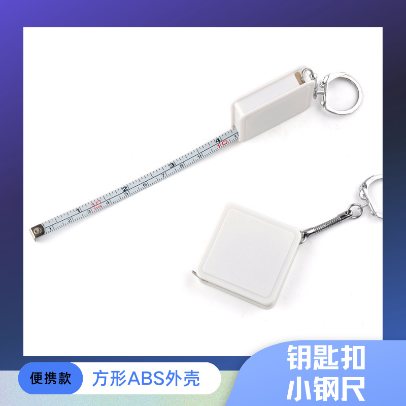 稳泰批发随身迷你便携小钢尺1m 白色方形塑料外壳钥匙扣小钢尺