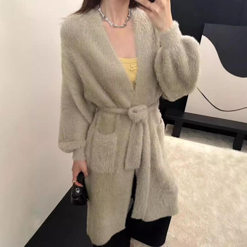 Autumn and Winter New High Version Long Bathrobe Lace-up Knitted Cardigan Women's Loose Elegant Mink Velvet Sweater Jacket Autumn and Winter New High Version Long Bathrobe Lace-up Knitted Cardigan Women's Loose Elegant Mink Velvet Sweater Jacket