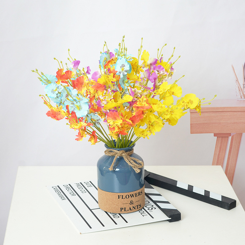 仿真花北歐假花客廳室內裝飾花花藝擺件現代簡約花小把跳舞蘭花束