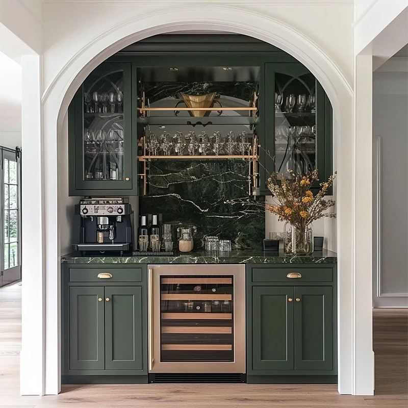 French-Style Cabinet Door Color Inspiration Kitchen Household Multi-Layer Solid Wood Cabinet Arched Grille Glass Storage Cabinet