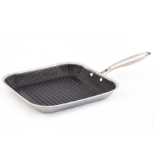 跨境304不锈钢方形烤盘家用双耳烤鱼盘三层钢加厚蜂窝不粘锅煎锅