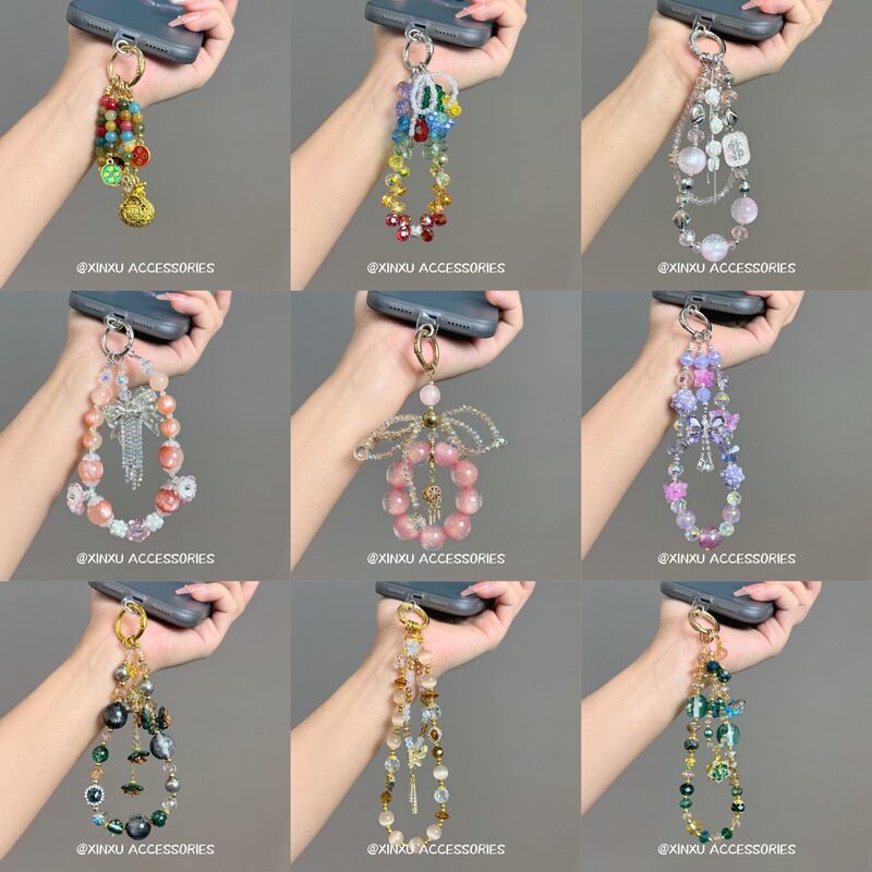 Sweet Glitter Imitation Crystal Beaded Mobile Phone Chain Gypsophila Short Satchel Key Chain Women's Trendy Mobile Phone Case Hanging Sweet Glitter Imitation Crystal Beaded Mobile Phone Chain Gypsophila Short Satchel Key Chain Women's Trendy Mobile Phone Case Hanging