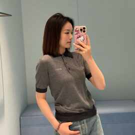 潮牌高货MM家经典美式复古格纹撞色POLO衫老钱风短袖针织上衣女装