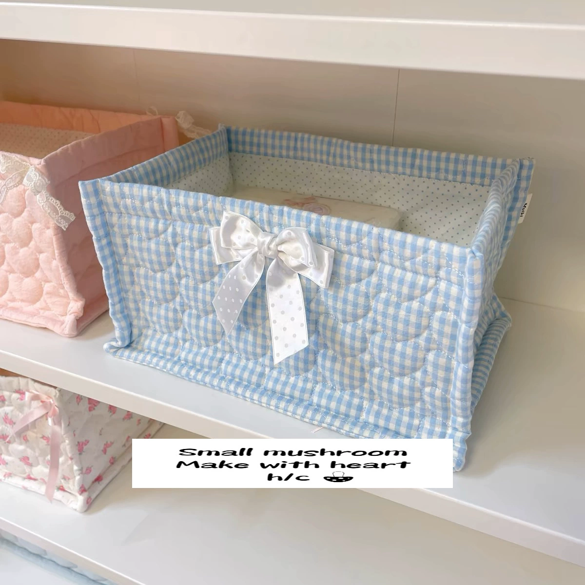 Стёганая прямоугольная корзина для хранения, милый DIY органайзер, 15×15×30 см, с бантом и принтом