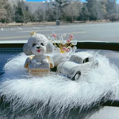 Women's high-end car decoration center console Diamond-embedded shaking head teddy dog decoration aromatherapy starry car decoration (Car ornaments) - crown-diamond-teddy-dog-pink-white-diamond-star-diamond-classic-car-small-wool-pad-glue-10