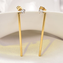 E56棍棒耳环一棍耳钉 钛钢锆石18K金色 简约气质饰品