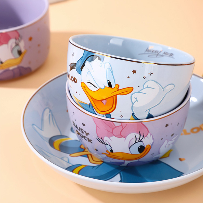 Disney Xingyun's New Mickey Gold-Painted Ceramic Bowl for Home Use, High-Looking and High-Temperature-Resistant Rice Bowl, Gift Souvenir