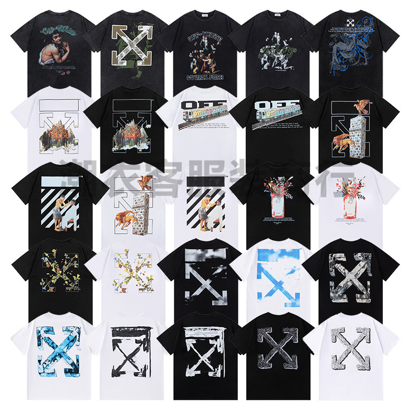 Off Whiteow Summer Trendy Brand Letter Cartoon Arrow Short-Sleeved T-Shirt for Men and Women Street Hip-Hop Loose Fit
