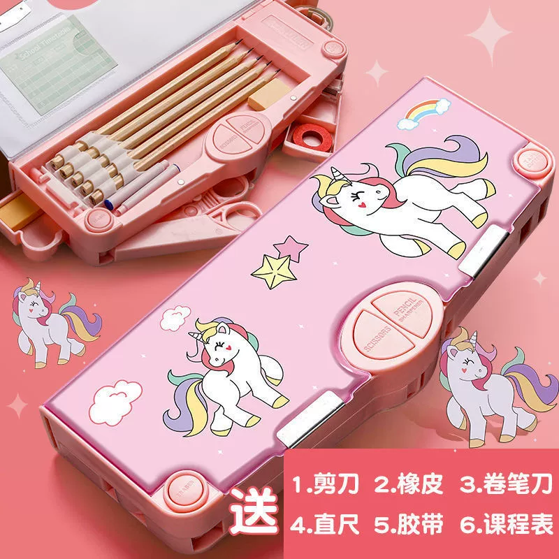 Cute pencil case for kindergarten for students, universal sharpener, ruler, scissors, internet celebrity