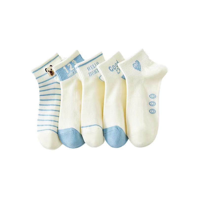 5 pares de calcetines para el cabello, transpirables y absorbentes de sudor para mujer, calcetines delgados con letras de dibujos animados, calcetines con lazo, malla de verano