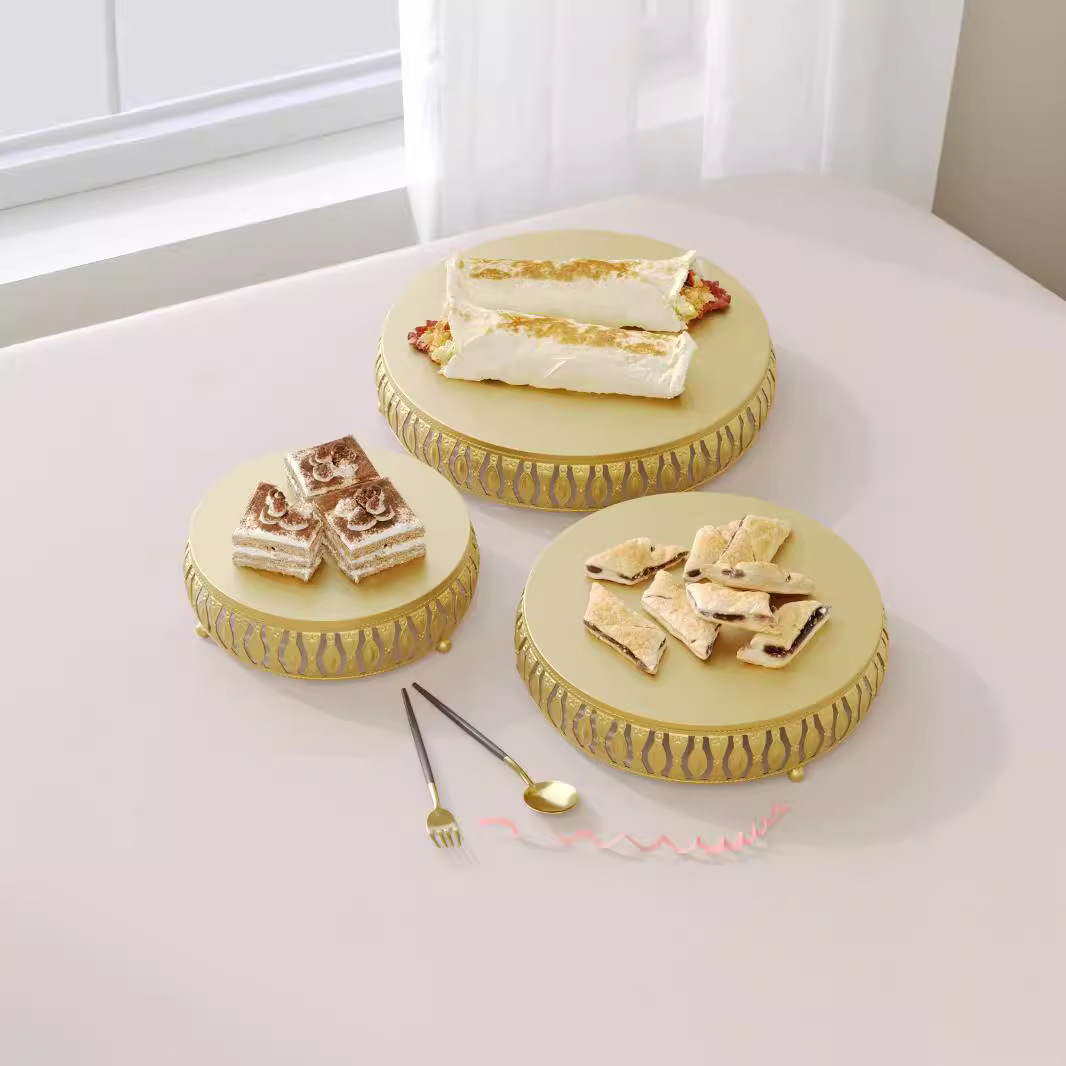 Estante de pastel europeo props de boda de encaje plato de pastel de boda dorado decoración de postre de hierro forjado marco de bocadillos se puede ajustar image 3