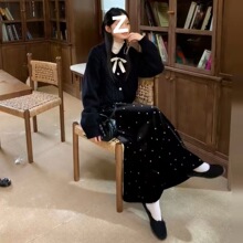 厂家新款春秋毛衣感黑色连衣裙别致显瘦修身氛围感小众百搭女兔毛